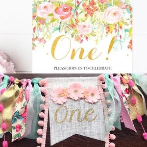 Floral First Birthday High Chair Banner: